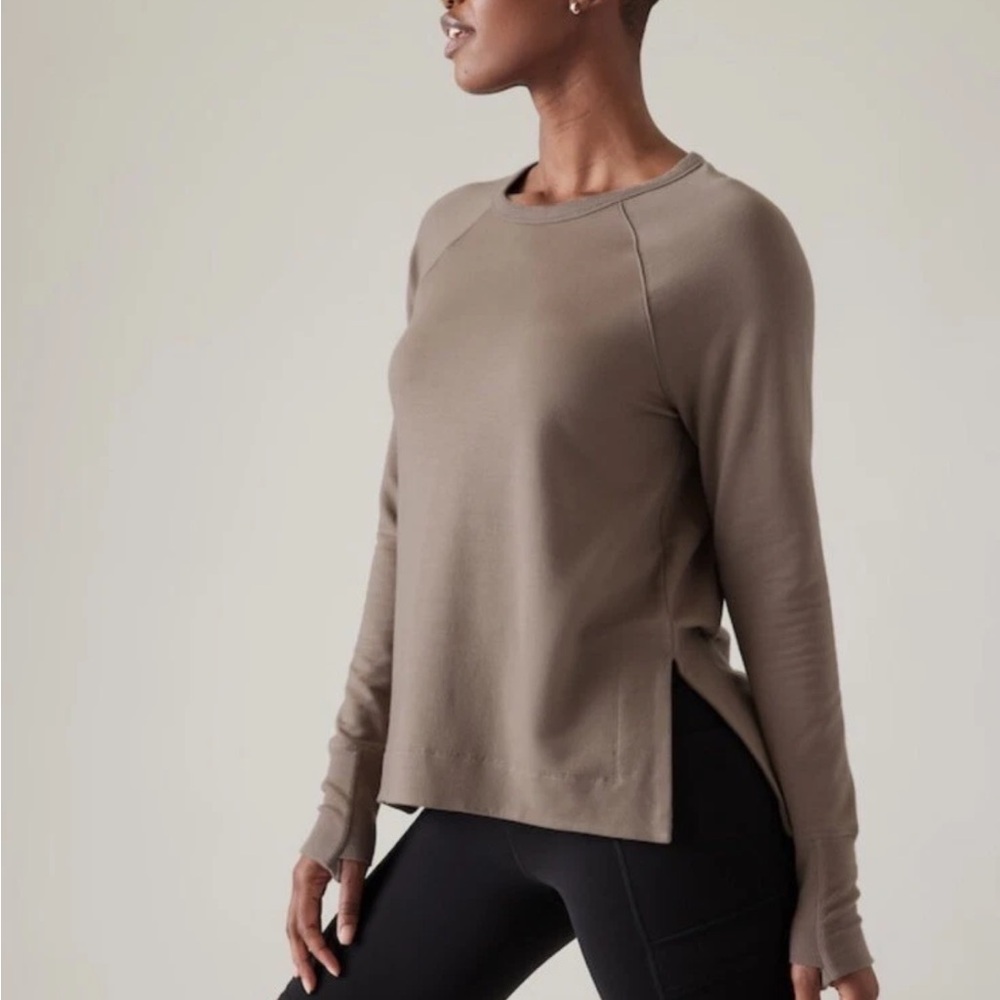 Athleta Coaster Luxe Relaunch Sweatshirt Soft Size XXS Taupe Brown Long Sleeve